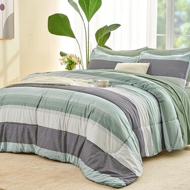 Andency Super King Comforter Set, Sage Green, 7 Pieces Bed in a Bag
