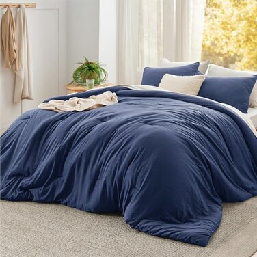Bedsure Super King Comforter Prewashed Bedding Set 3PCS Navy 120"x120