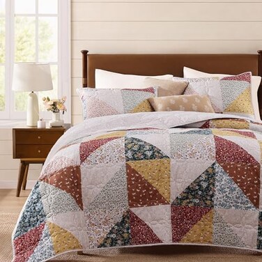 Bloomhaven King Quilt SET-3 Pieces Soft Bedding Lightweight Floral Patchwork Coverlet