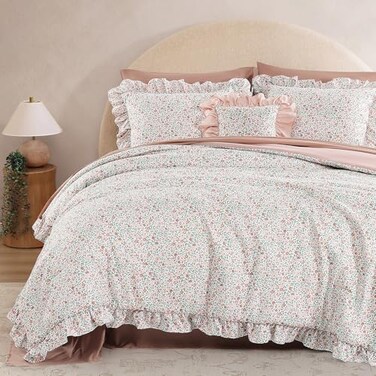 Bloomhaven Twin XL Comforter SET-5 Pieces Floral Ruffle Bedding Set
