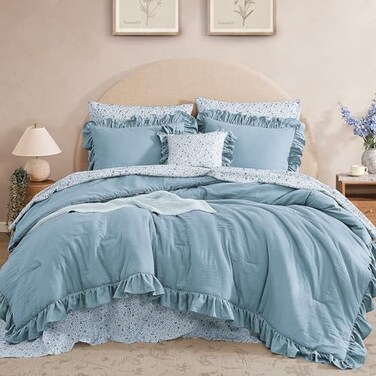Bloomhaven Twin XL Comforter SET-5 Pieces Ruffle Bedding Floral Sheet