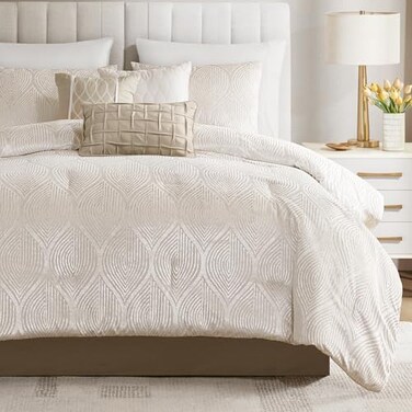 Madison Park Velvet Jacquard Champagne King Comforter Set, 7PC