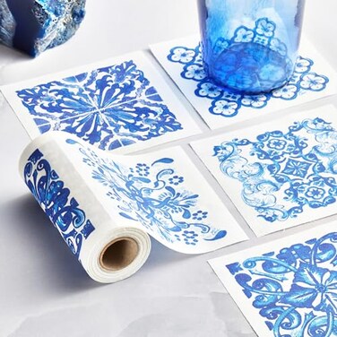 My drap Ceci X My Drap Mediterranean Tile Cotton Cocktail Napkins, Single-Use or Reuseable (4.5" X 4.5" - 50 Units Per Roll)