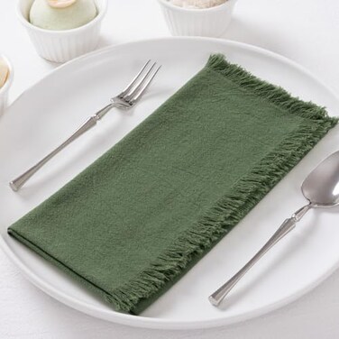 DeZerlor Olive Green Summer Fall Linen Reusable Cloth Napkins Set of 12