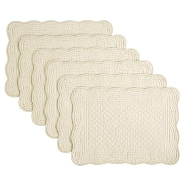 Hombys Quilted Placemats Set of 6 Washable-13X18 Inches Rectangular Placemats for Kitchen Table-100% Cotton Fabric Rectangular Table Mats, (Flax)