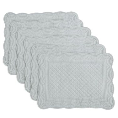 Hombys Quilted Placemats Set of 6 Washable-13X18 Inches Rectangular Placemats for Kitchen Table-100% Cotton Fabric Rectangular Table Mats, (Light Grey)