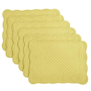 Hombys Quilted Placemats Set of 6 Washable-13X18 Inches Rectangular Placemats for Kitchen Table-100% Cotton Fabric Rectangular Table Mats, (Yellow)