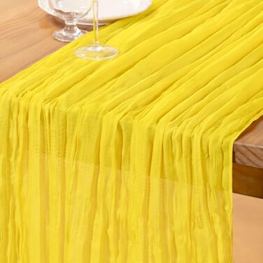 DeZerlor Lemon Yellow Cheesecloth Table Runner 1 Pack Summer Boho Runner
