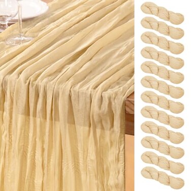 DeZerlor Champagne Cheesecloth Table Runners 12 Pack Summer Boho Runners