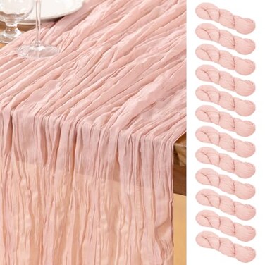 DeZerlor Dusty Pink Cheesecloth Table Runners 12 Pack Summer Boho Runners