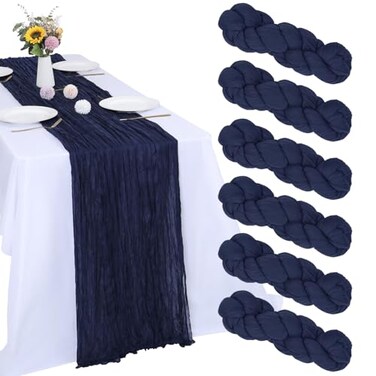 RestfulGlow 6 Pack Navy Blue Cheesecloth Table Runner 35 X 120 Inch