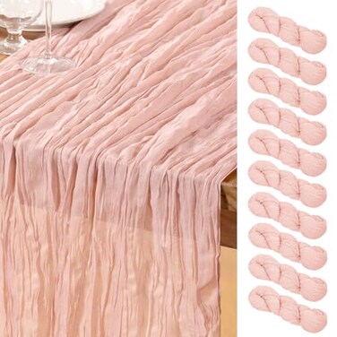 DeZerlor Dusty Pink Cheesecloth Table Runners 10 Pack Summer Boho Runners