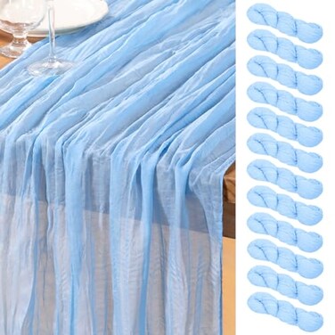 DeZerlor Baby Blue Cheesecloth Table Runners 12 Pack Summer Boho Runners