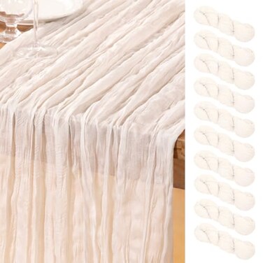 DeZerlor Ivory White Cheesecloth Table Runners 10 Pack Summer Boho Runners