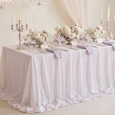 QueenDream Sparkly Sequin Tablecloth Iridescent Table Cloth 50"x80" Table Overlay