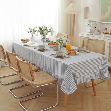 Boao Cotton Striped Tablecloth Rectangle 60" X 120" Blue White