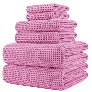 Polyte 430 Gsm Poly Blend Microfiber Quick Dry Waffle Bath Towel Set of 6
