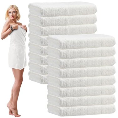 SmoothNovelty 16 Pack Microfiber Bath Towels Bulk, White, Wheat