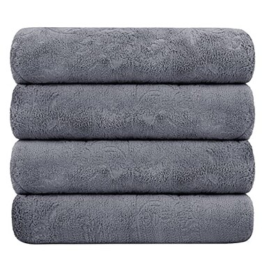 Jml Oversized Microfiber Bath Towels, 30" X 60", 4 Pack, Grey Floral