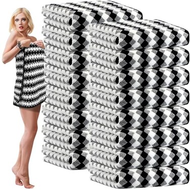SmoothNovelty 16 Pack Microfiber Bath Towels Bulk, Black, Grid