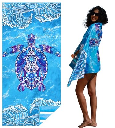 Widdonen Microfiber Beach Towel, Compact 71X32 Inch, Lightweight, Turtle