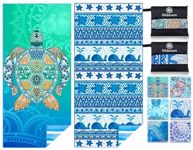 Widdonen Microfiber Beach Towel, Compact 2 Pack-71X32 Inch with Bag Travel