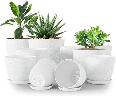 Utopia Home Plant Pots Indoor with Drainage 10 Pack Multi-Size Planters Set Spotty Grey