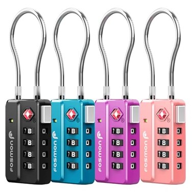 Fosmon Tsa Approved Cable Luggage Locks, 4 Digit Combination, 4 Pack