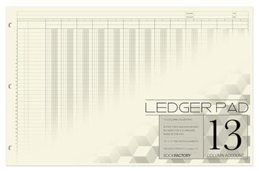 BookFactory Large 13 Column Accounting Ledger Pad, 50 Pages