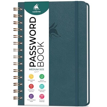 Clever Fox Password Book Keeper Notebook, Spiral-Bound Medium Deep Sea