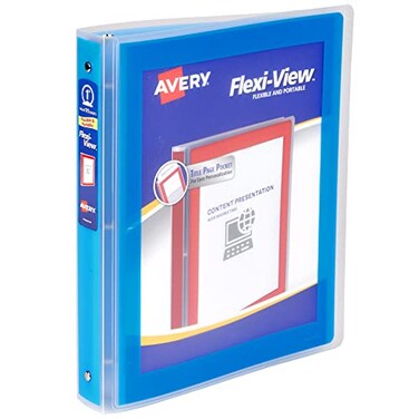 Avery Flexi-View 3 Ring Binder, 1" Round Rings, 1 Blue Binder