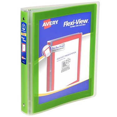 Avery Flexi-View 3 Ring Binder, 1" Round Rings, 1 Chartreuse Binder