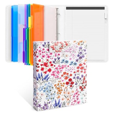 JoyCat 3 Ring Binder Clipboard with Storage, 5 Folders, Flower