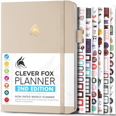 Clever Fox Planner 2.0, A5 Undated Weekly &amp; Monthly Notebook, Seashell