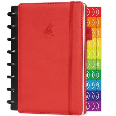 Clever Fox Disc-Bound Planner, Undated Weekly Binder Notebook, Red