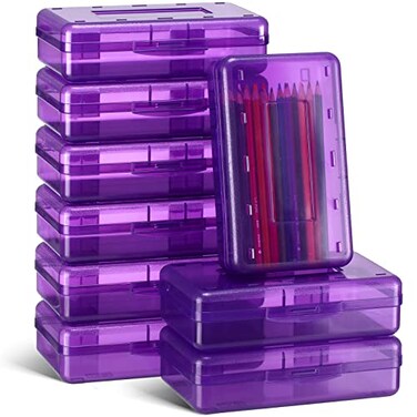 Leelosp 12 Pack Pencil Boxes Bulk, Large Plastic Case, Purple