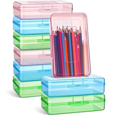 Fainne 24 Pack Clear Plastic Pencil Box, Light Pink, Light Blue, Mint Green