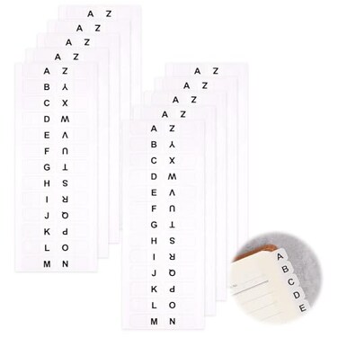Salbsever A-Z 26 White Letters Tabs Sticky Alphabet Tabs, 260 Pcs Self Adhesive Page Tabs Alphabetical Tabs Indexes for Books, Dictionary, Notes, File (10 Sheets)