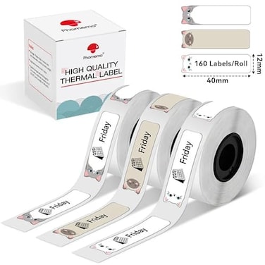 Phomemo D30 D30D Label Maker Tape, Black on Cats Patterns Shape Label Tape