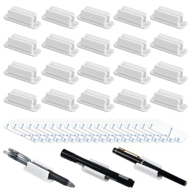 SameTech 20 Pack Adhesive Silicone Pen Holders, White Stick-on Pencil &amp; Marker Clips