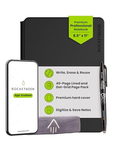 Rocketbook Pro Smart Reusable Notebook, Letter 8.5x11, Black