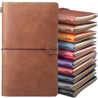Sinmoe 10 Pack Leather Journal Refillable, Travel Notebook 7.9x4.7