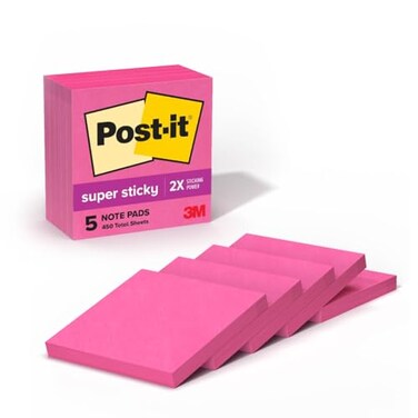 Post-it Super Sticky Notes, 3 X 3 in, 5 Pads, 90 Sheets/Pad