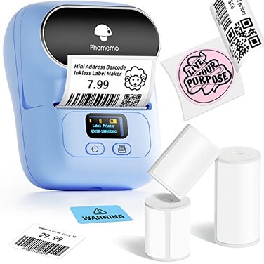 Phomemo M110 Label Maker with 3 Tapes, Bluetooth Thermal Printer, Blue