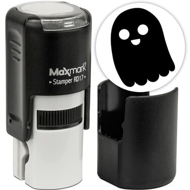 MaxMark Round Self Inking Halloween Stamp - Ghost - Black Ink