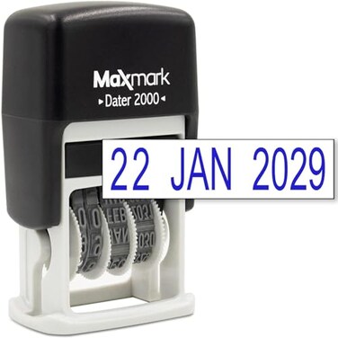 MaxMark 2000 Military Date Format (Dd/MM/YYYY) - Self Inking Date Stamp - Blue
