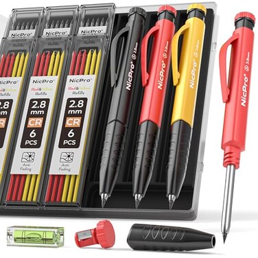 Nicpro Carpenter Pencil with Sharpener, 3 Pack Pencils for Construction
