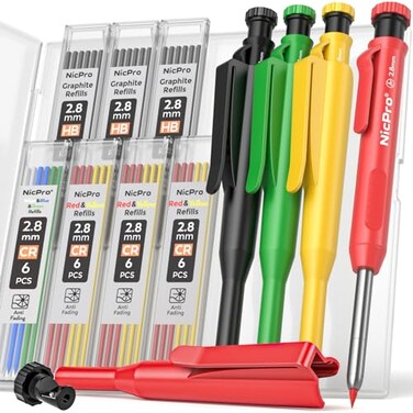 Nicpro 4 Pack Carpenter Pencils with Sharpener &amp; Holster, Carpenter Tools