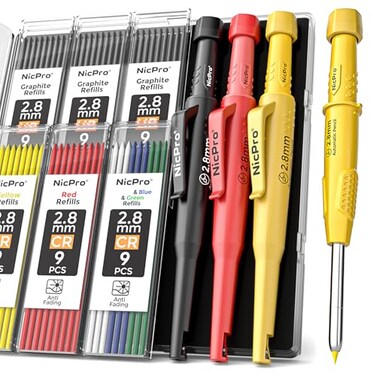 Nicpro Carpenter Pencils with Sharpener &amp; Sleeve, 3Pack Construction Pencil