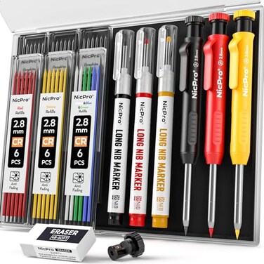 Nicpro 3 Pack CP1000 Carpenter Pencils with Sharpener